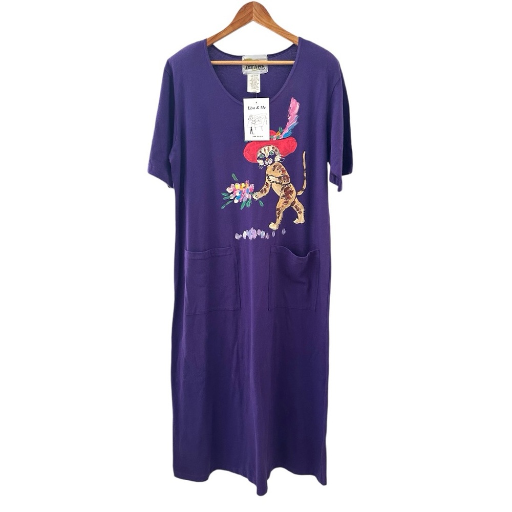Vintage Rare Hand Painted Relaxed Tee Cat Maxi Dress Cat Lady Res Hat Size Large